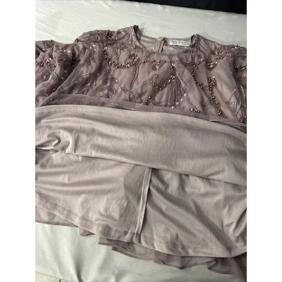 NEW MAC DUGGAL [‎ 12 ] 93930 Puff Sleeve Embellished A Line Gown Heather Purple - Picture 7 of 16